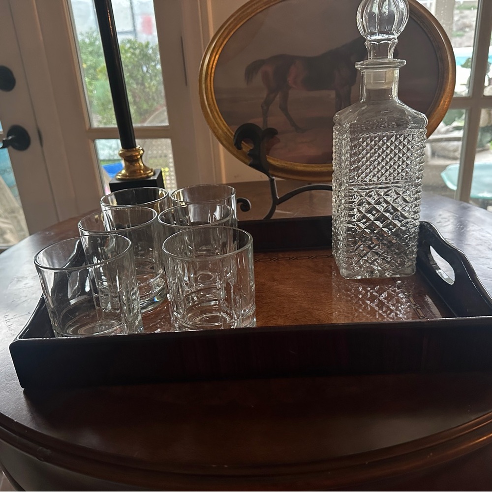Vintage Glass Decanter and Tumbler Set with tray. Ralph Lauren style - Picture 11 of 11